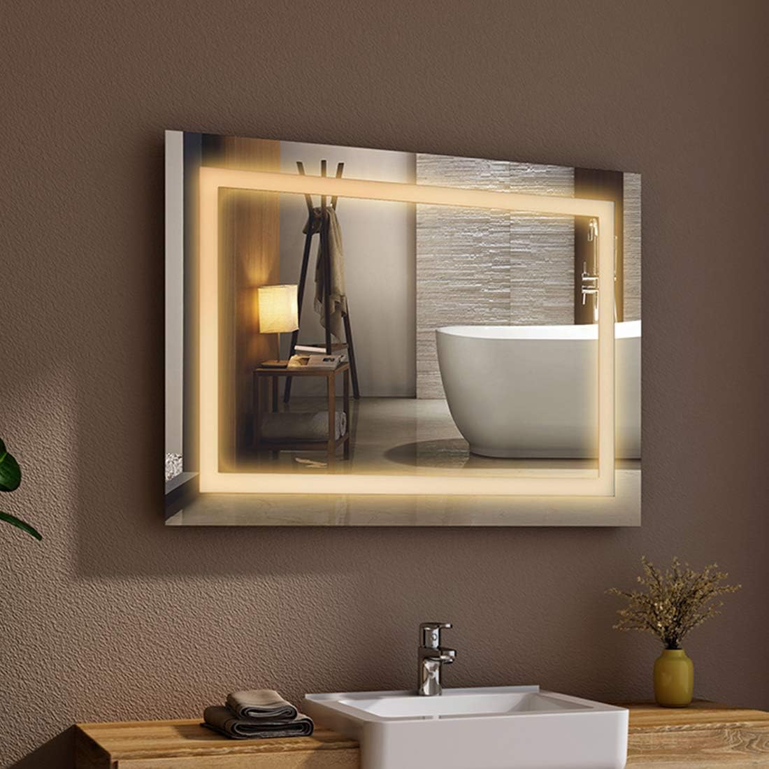 Badspiegel Lichtspiegel 80 x 60 cm LED Spiegel Wandspiegel mit Beleuchtung Warmweissen