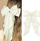 AYNKH 2 PCS Big Bow Hair Clips Satin Black White Barrette Women Girls view 6