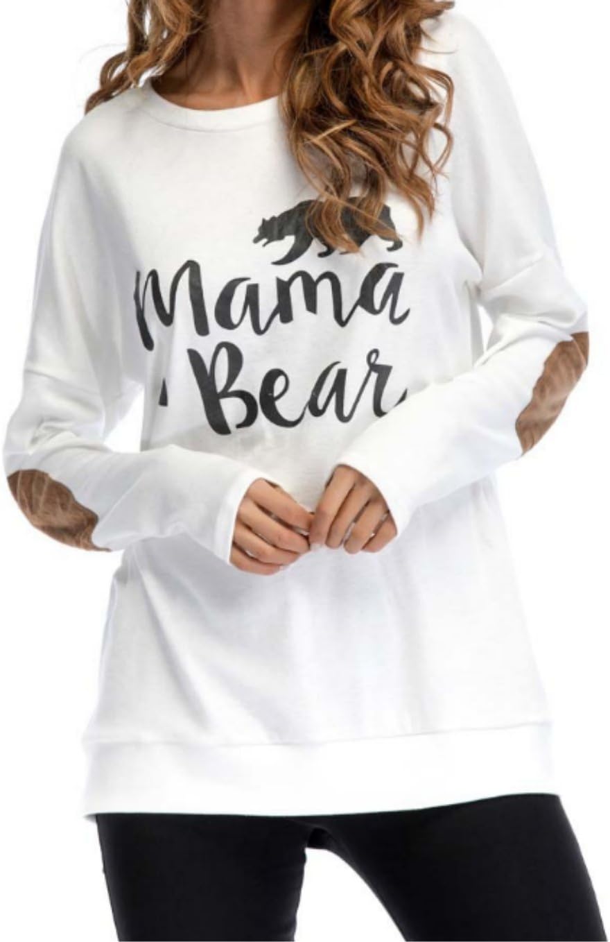 Women's Mama Bear Casual Solid T-Shirt Crew Neck Letter Print Tops Blouse