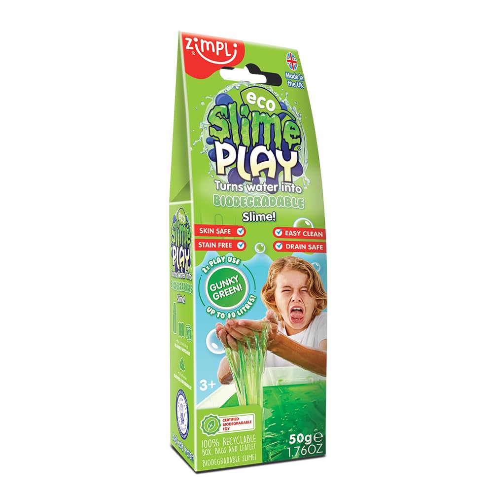 ZIMPLI - Eco Slime Play Green, Magically turns water into gooey, colourful slime, Environmentally Friendly Preschool Learning Toys for Toddlers