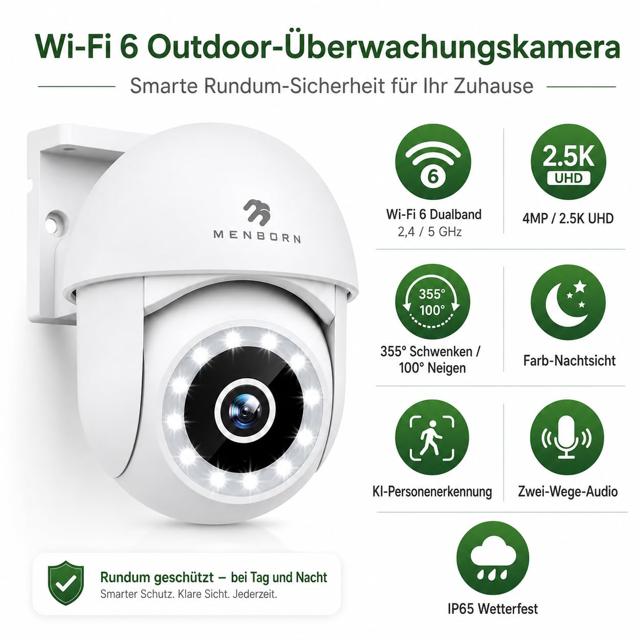 Überwachungskamera Aussen WiFi 6, WLAN Kamera Outdoor 2,5K mit 2,4/5GHz 2