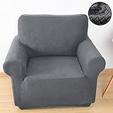 Hootech Jacquard Couch Cover 1-Piece Polyester Spandex Fabric Chair Slipcover 1 Cushion (Grey, Chair)
