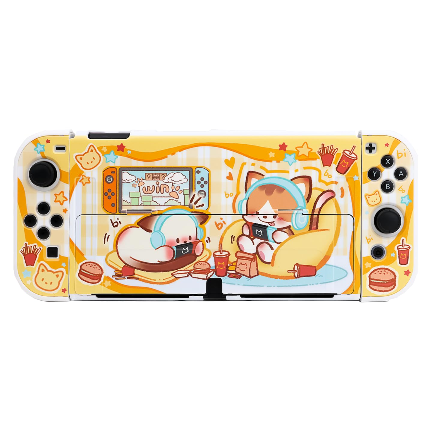 BLINGKIYO Protective Case Compatible with Nintendo Switch, NS/NS2 Cute Dockable Protective Shell for Switch 2025/OLED, Hard PC Skin for Joycon - Gaming Cat (for Switch OLED)