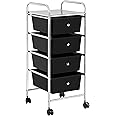 Topeakmart 4 Tier Rolling Storage Cart with Removable Drawers Plastic Trolley Organizer craft cart organizer with drawers 360 Castor Wheels Cart, Black