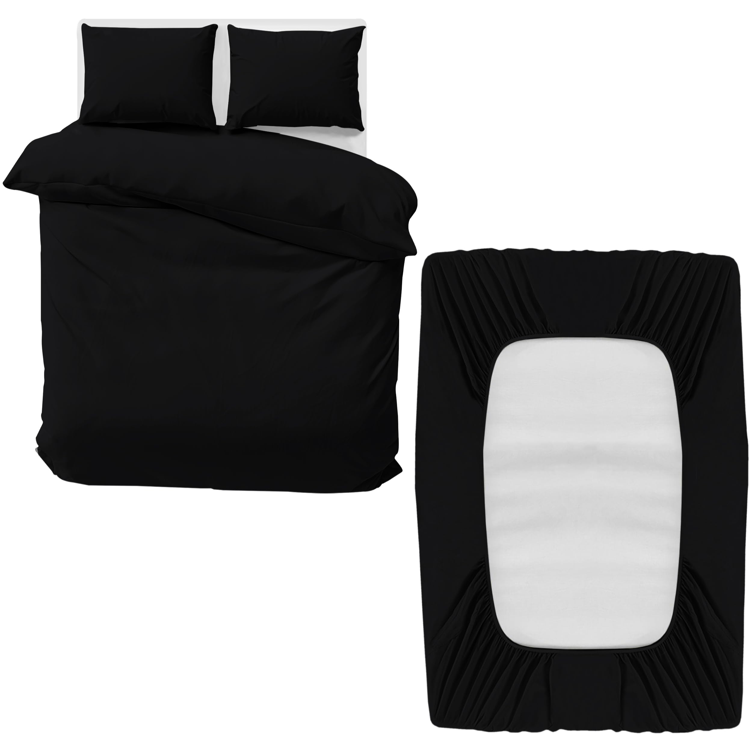 MOONLIGHT20015 Double Bedding Set 4 Piece Duvet Cover Fitted Sheet with Pillow cases Soft Brushed Microfiber Duvet Cover sets Black