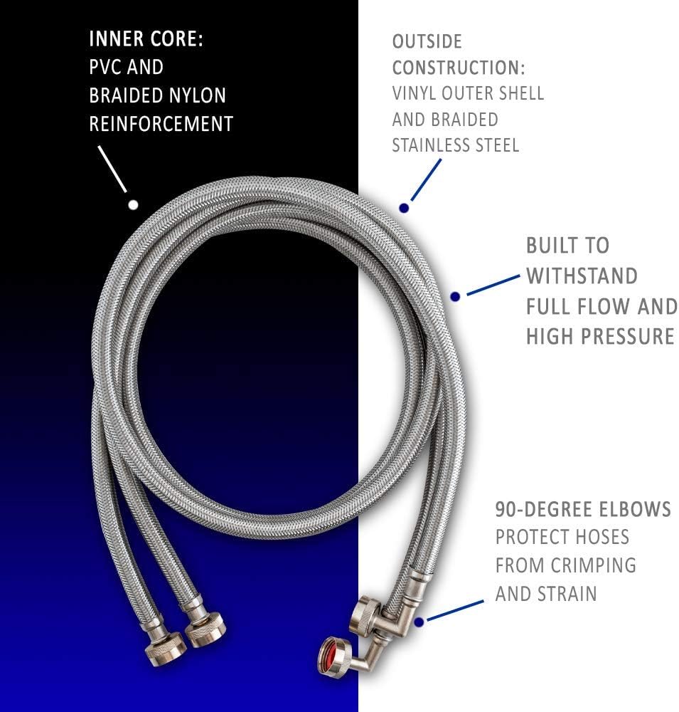 Eastman 41065 Washing Machine Hoses, 5 Ft Pair, Silver - Clothes Washing Machine Replacement Parts - 