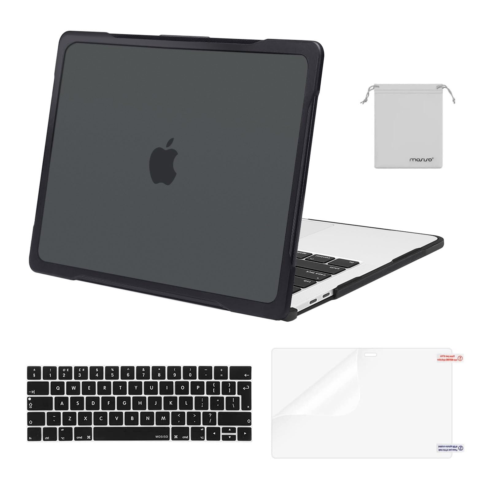 MOSISO Compatible with MacBook Pro 13 inch Case M2 M1 2026 2025-2016 A2338 A2251 A2289 A2159 A1989 A1708 A1706,Soft TPU Bumper Anti-scratch Hard Shell Cover&KeyboardSkin&ScreenFilm&Pouch, Black