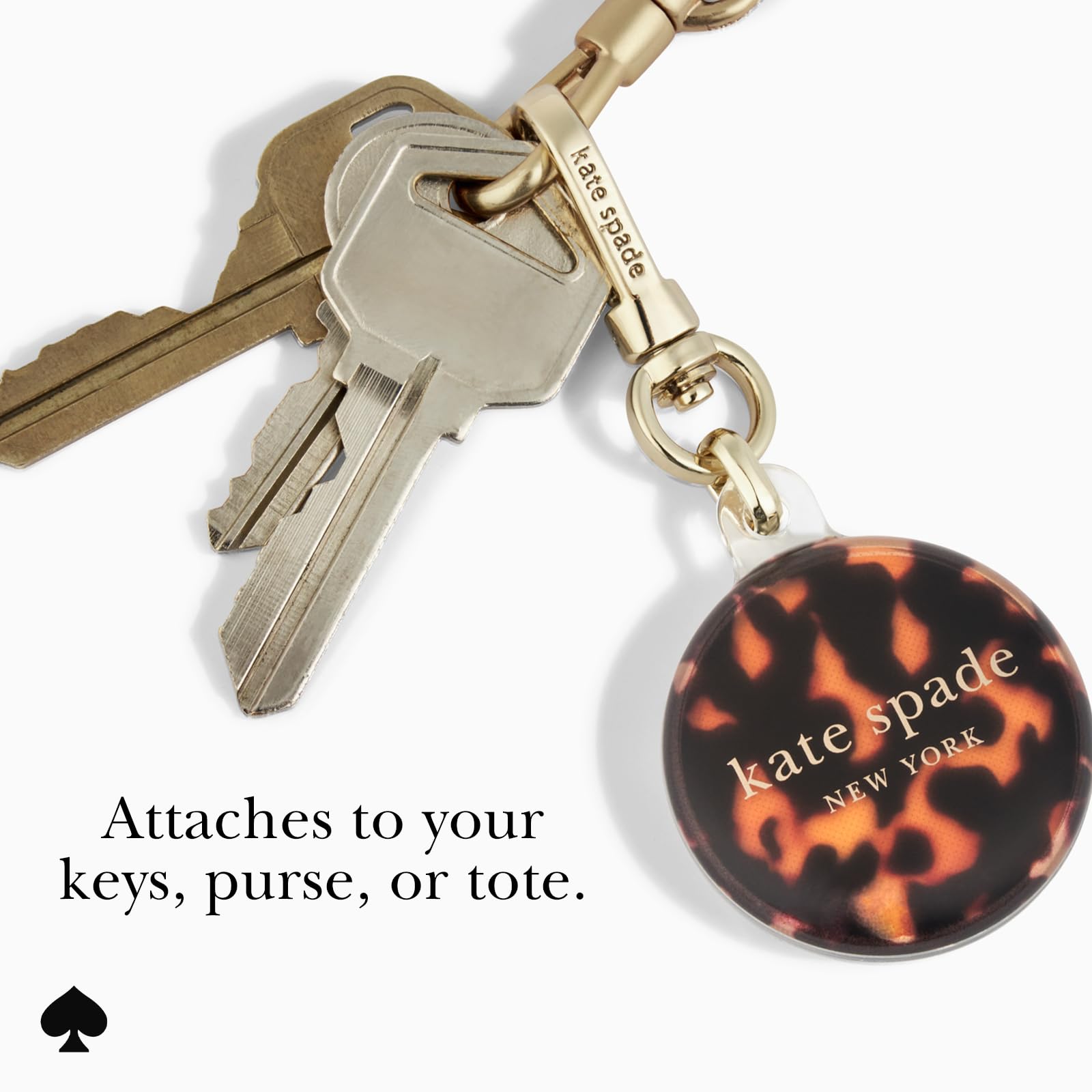 Kate Spade New York AirTag Holder with Gold Ring Clip - Protective Case for Apple AirTag - Tortoiseshell