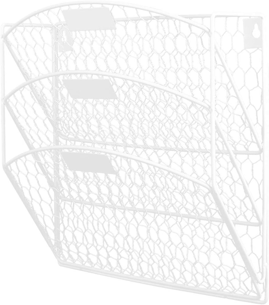TQVAI 3 Tier Wall Hanging File Holder Chicken Wire Wall Mount File Rack Folders, White : Office Products