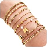 Gold Bracelets for Women Waterproof, 14K Real Gold Jewelry Sets for Women Trendy Thin Dainty Stackable Cuban Link Paperclip Chain Bracelet Pack Fashion Accessories Gifts for Womens