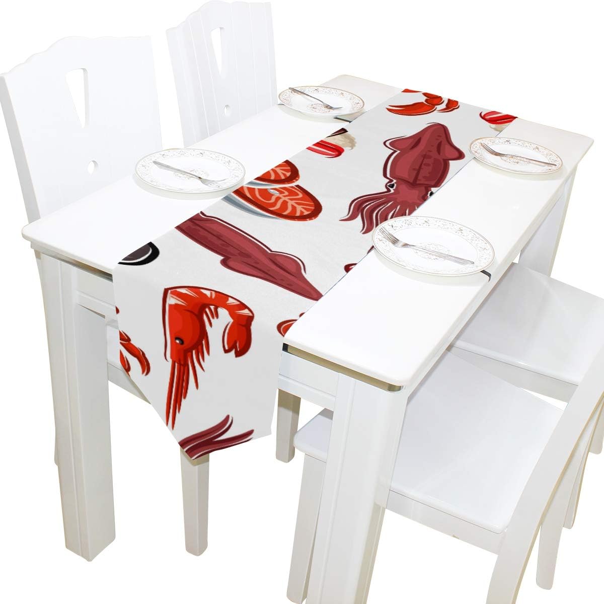 Yushg Japanese Style Ocean Delicious Seafood Dresser Scarf Cloth Cover Table Runner Tablecloth Place Mat Kitchen Dining Living Room Home Wedding Banquet Decor Indoor 13x90 Inch
