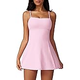 ABOCIW Womens Square Neck Tennis Dress with Shorts Spaghetti Strap Backless Workout Side Slit Athletic Golf Dresses