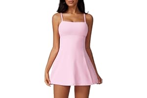 ABOCIW Womens Square Neck Tennis Dress with Shorts Spaghetti Strap Backless Workout Side Slit Athletic Golf Dresses