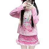 Sweet Crop Top Cartoon Print Harajuku Contrast Color T-Shirt Women Y2k Aesthetic Slim Ruffled Tee