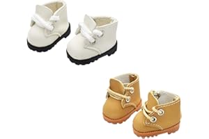 QIXINGWISE 2 Pairs Doll Shoes Compatible with 17cm Doll, Stylish Lace-Up Boots for Dress-up, Outfit Accessory for 15cm 17cm Dolls (White & Camel)