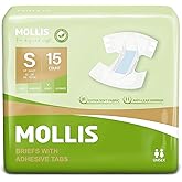 MOLLIS Adult Diapers for Women and Men, Unisex Disposable Incontinence Briefs with Tabs, Odor Control, Small, 15 Count