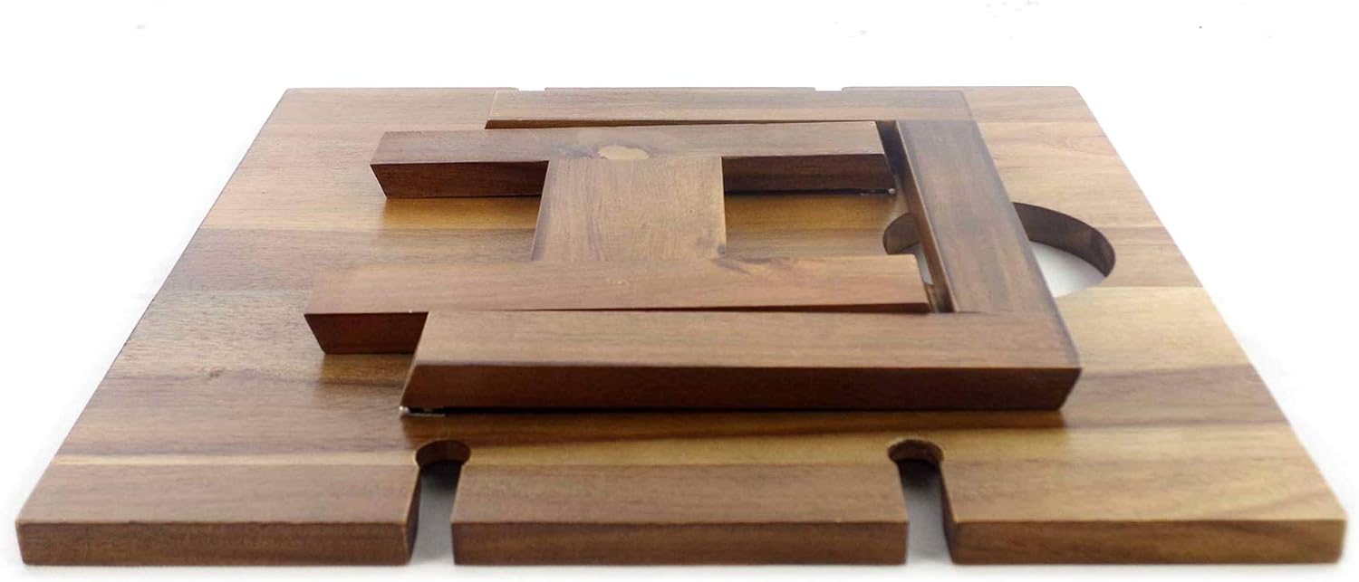 Komorebi Portable Folding Wine and Champagne Picnic Table - Lightweight Custom Acacia Wood Table - Foldable Legs, Food-Safe Top, Bottle & Glass Holders - Perfect for Camping, Beach, Outdoor Dinner: Kitchen & Dining