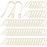 Beebeecraft 1 Box 200Pcs Earring Hooks Set 18K Gold Plated Stainless Steel French Fish Hook Earring Wires Earwire with Horizontal Loop for DIY Jewelry Findings