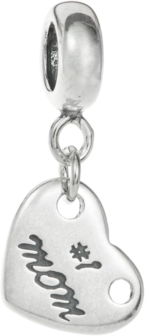 Sterling Silver Love Heart Best #1 Mom Dangle Bead For European Charm Bracelets