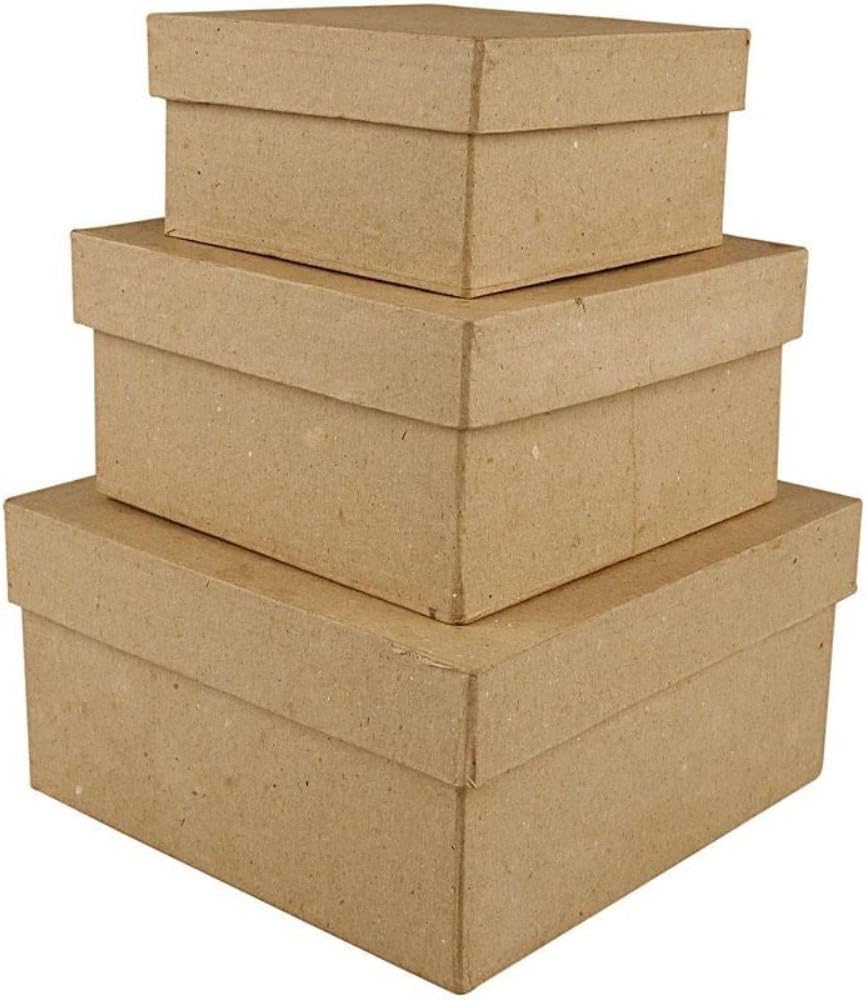 3 Paper Mache Square Stacking Boxes Largest 15x15x7.5cm Papier Mache Boxes Amazon.co.uk