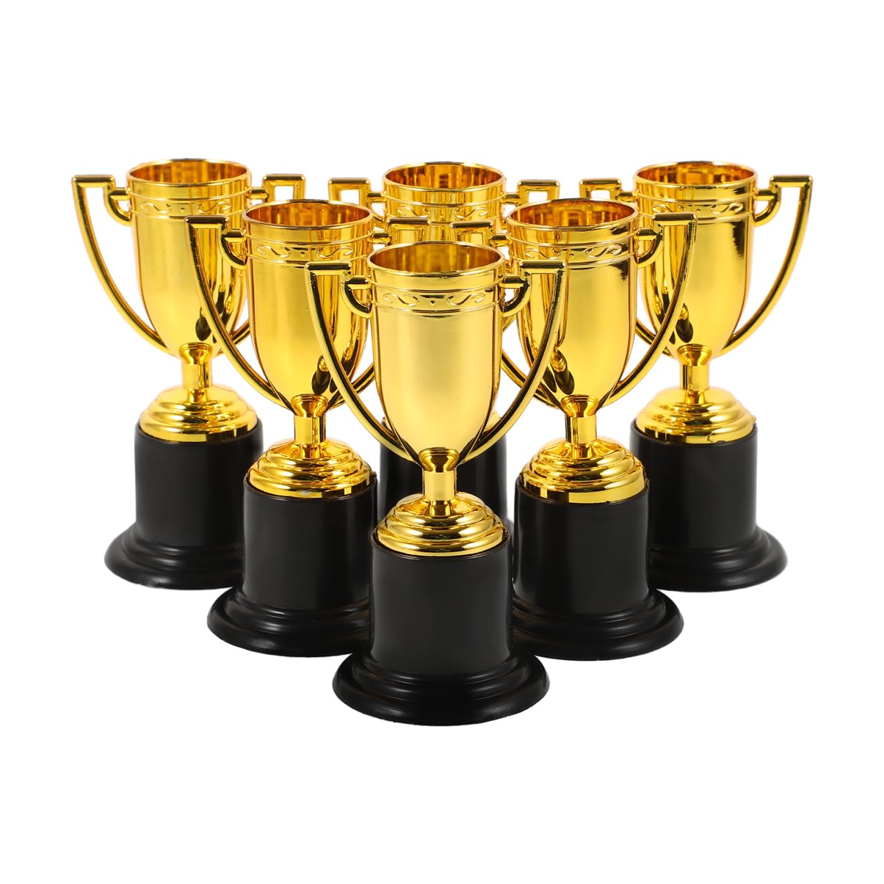 Toyvian Plastic Trophy Student Sports Award Cup for Competition Rewards Mini 4 Inch Small Gold Trophy for Kids Party Prizes Set of 6