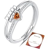 Birthstone Rings for Women,Dainty Sterling Silver Gold Plated Fidget Rings,Anxiety Heart Ring,Adjustable Spinner Birthstone Ring for Women,Birthday Christmas Gifts for Wife Daughter Sister