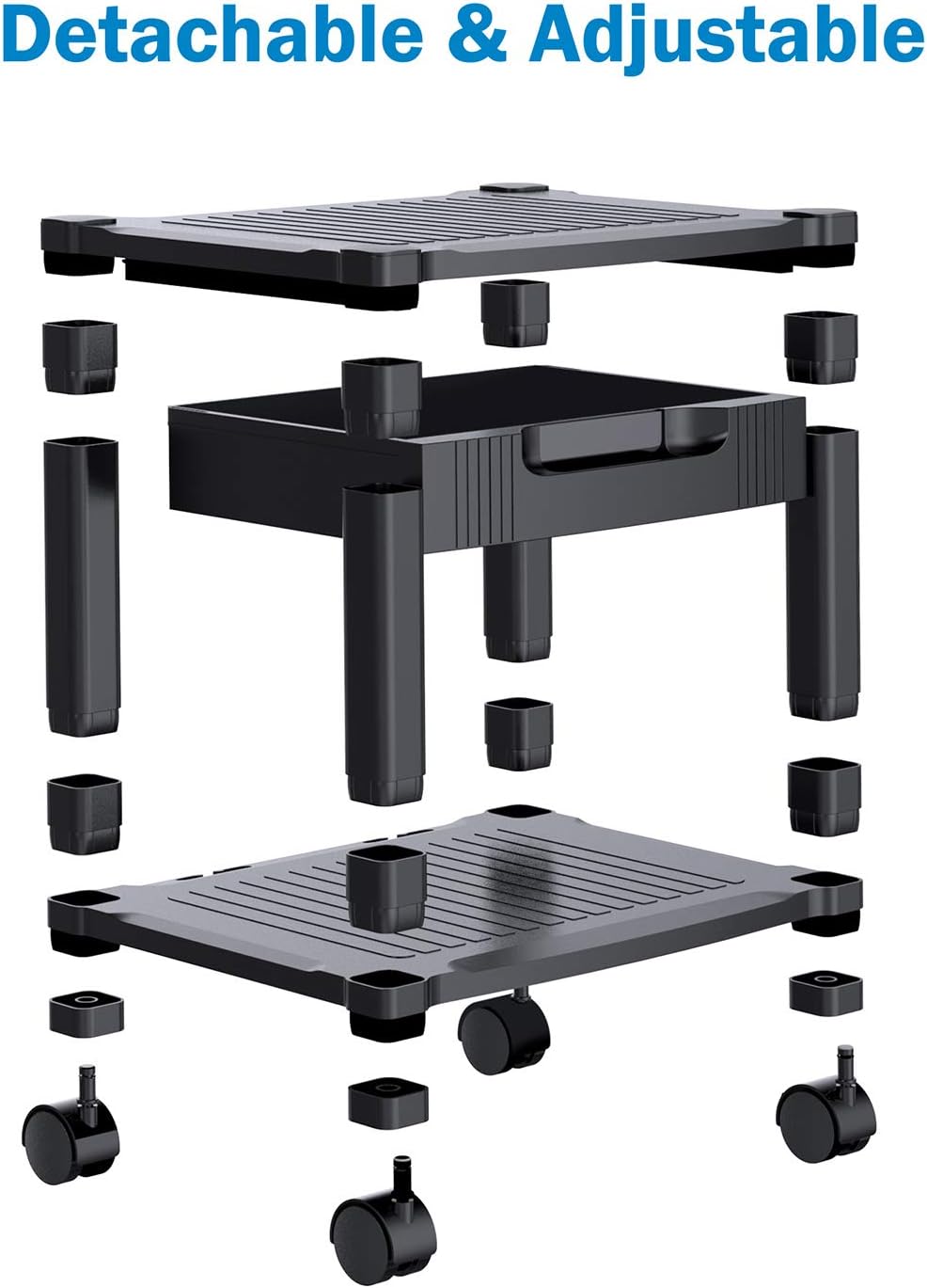 Printer Stand - Under Desk Printer Stand with Cable Management & Storage Drawers, Height Adjustable Printer Desk with 4 Wheels & Lock Mechanism for Mini 3D Printer by HUANUO : Office Products