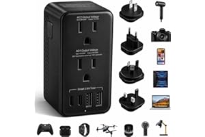 220V to 110V Converter Voltage Converter US to Europe Voltage Converter for Hair Dryer with 2 USB A and 2 USB C, European Tra