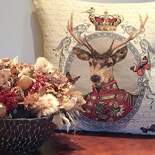 belgian tapestry throw pillow cushion cover framed stag with butterflies and crown - PC-5480
