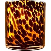 Hapton House Tortoise Shell Glass Candle Holder - Votive and Tealight Candle Holder - Leopard Print - Cheetah Print - Animal Print - Tortoiseshell - Candle Jar - Wedding - Holiday Decor - Small