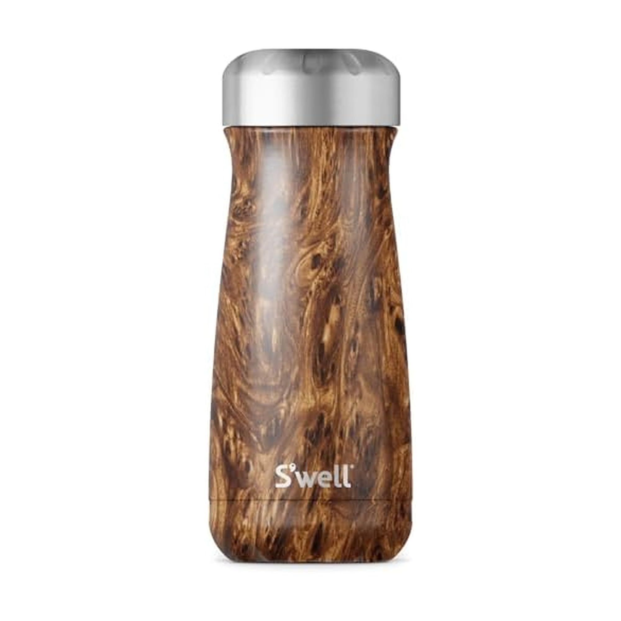 S'well Traveler Drinks Bottle, Teakwood, 470ml. Vacuum-Insulated Travel Bottle Keeps Drinks Cold and Hot - BPA-Free Stainless Steel Water Bottle