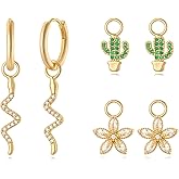 MYEARS Gold Hoop Earrings and Charm Set for Women Huggie Dangle Drop Mix and Match Earring Pack with Charms 14K Small Simple Hypoallergenic Everyday Jewelry