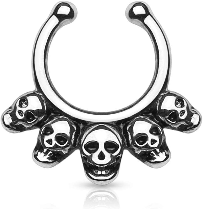 Fake Piercing Nose Ring Septum Helix Piercing Jewelled Ball Skull