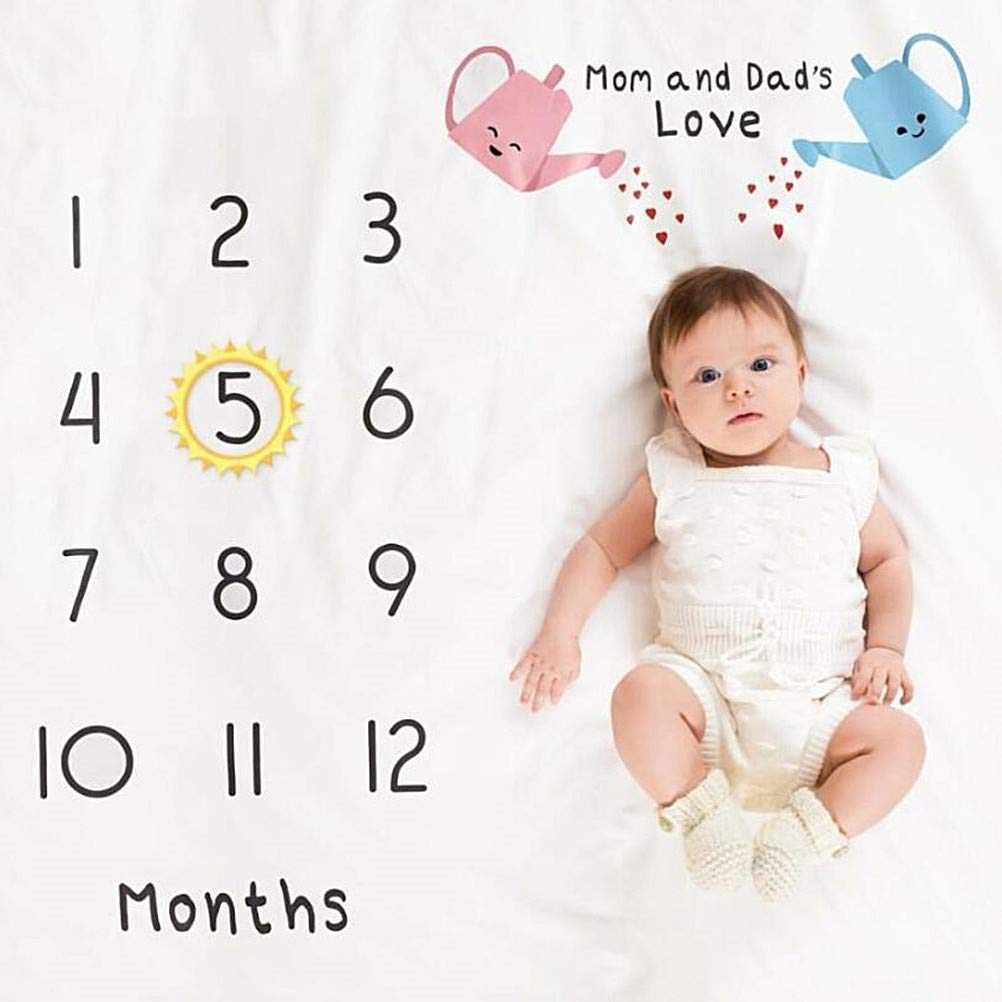 Baby Blanket with Milestone Design, Soft Monthly Polyester Blanket, Reusable, Soft Large Blanket as Play Mat for Girls and Boys,