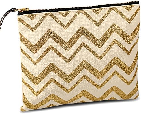 Glitter Gold Canvas Makeup Bag, Wedding Makeup Bag Wedding Gifts, Bridesmaid Makeup Bag Bridesmaid Gifts, Cosmetic Bag Zipper Pouch, Travel Toiletry Makeup Bag for Wedding Bridal Shower Gifts