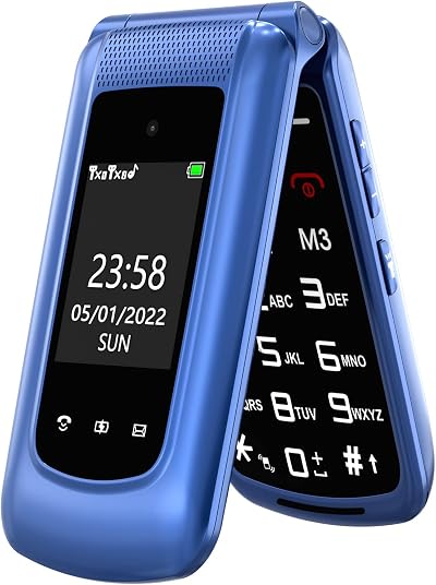 CHAKEYAKE G380D Senior Flip Phone Big Button 2G GSM SOS 1000mAh Blue
