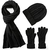 Villand 3 in 1 Womens Wool Hat Gloves & Scarf Winter Set, 3 Piece Cable Knitted Beanie Hat for Women with Gift Box