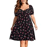 Pinup Fashion Women Plus Size Casual Puff Sleeve Summer Sundress Smocked Short A Line Babydoll Cute Mini Dresses