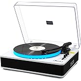 LP&No.1 Record Player with Built-in Stereo Speakers, LED Control, 3-Speed Belt-Drive Vinyl Turntable with USB Playback & Recording, Wireless BT Input & Output, Auto Stop, Pitch Control | White Pearl