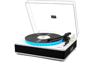 LP&No.1 Record Player with Built-in Stereo Speakers, LED Control, 3-Speed Belt-Drive Vinyl Turntable with USB Playback & Recording, Wireless BT Input & Output, Auto Stop, Pitch Control | White Pearl
