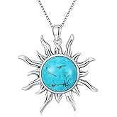 DOLIOX Sun Turquoise Pendant Necklace, 925 Sterling Silver Genuine Gemstones Western Jewelry Gift for Women