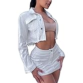 AiiUp Cropped Jean Jacket for Women Long Sleeve Classic Casual Crop Top Denim Jackets Coat