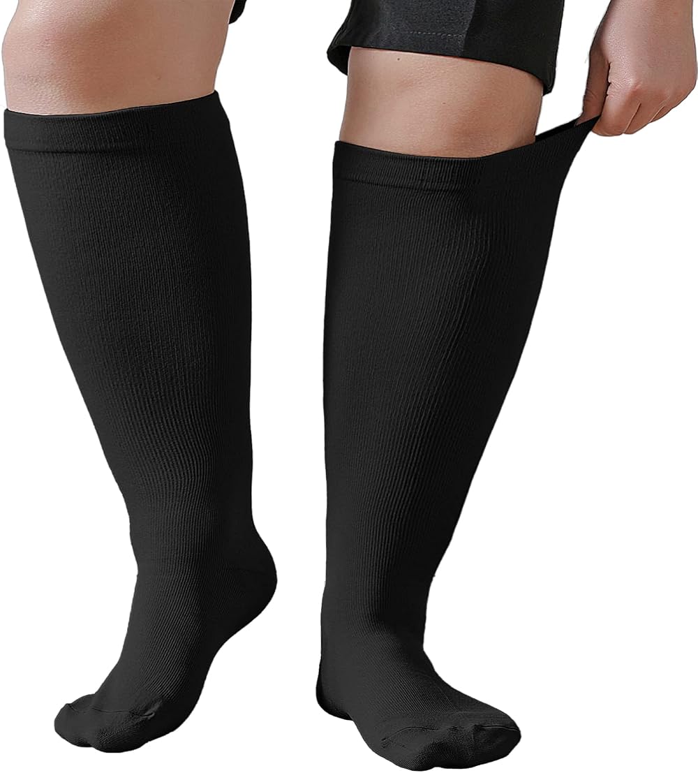 PutuO Plus Size Compression Socks 20-30 mmHg Men Women Black 5XL 1 Pair