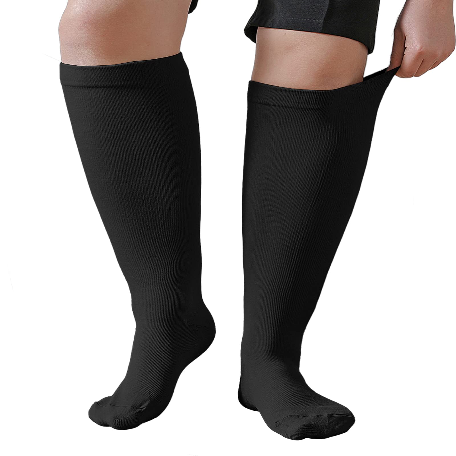 Plus Size Compression Sock For Men: Women Graduated Compression Stockings for Support Flight Travel Running Pregnancy Sports Edema Nurses Seniors Athletic Socks 20-30 mmHg Black L/XL 1Pairs