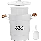 AuldHome Design Rustic Enamelware Ice Bucket; White Farmhouse Style Insulated Ice Server
