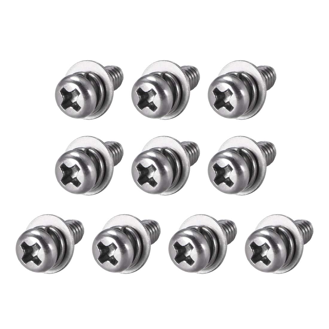 sourcing map M4 x 8mm Stainless Steel Phillips Pan Head Machine Screws Bolts Combine with Spring Washer and Plain Washers 10pcs
