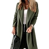 Womens Classic Coat Lapel Collar Open Front Belted Long Jacket