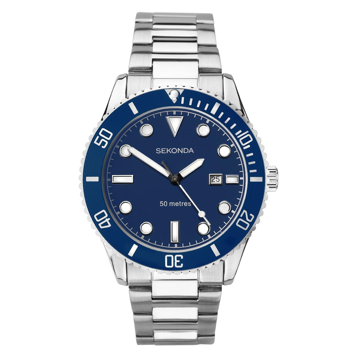 Sekonda Oceans Mens 43mm Quartz Watch in Blue with Analogue Date Display, and Silver Stainless Steel Bracelet 1789
