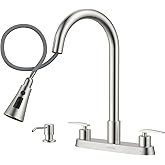 DAYONE 2 Handle Kitchen Faucet with Pull Down Sprayer, 4 Holes Sink Faucets for Kitchen/RV with Soap Dispenser Stainless Steel, Brushed Nickel