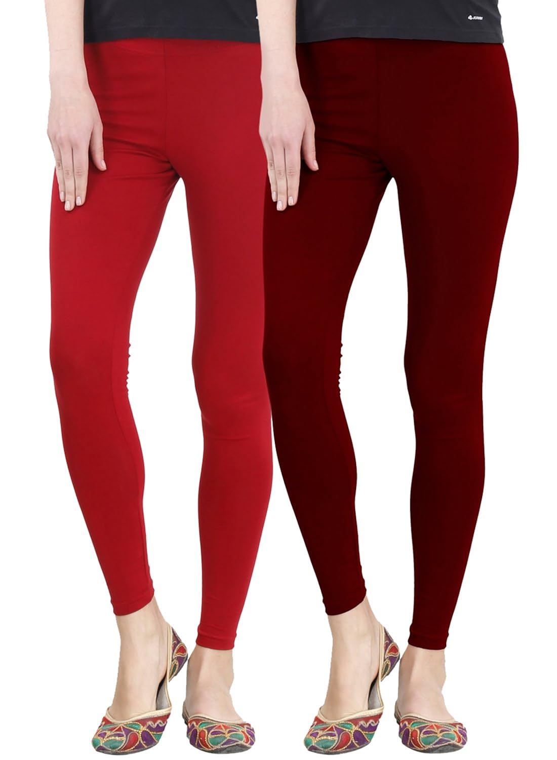 fashglam women premium ankle length leggings - red,maroon